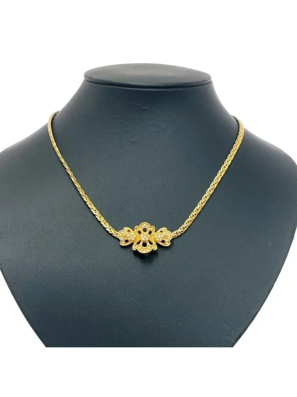 Dior Rhinestone Motif Necklace Gold